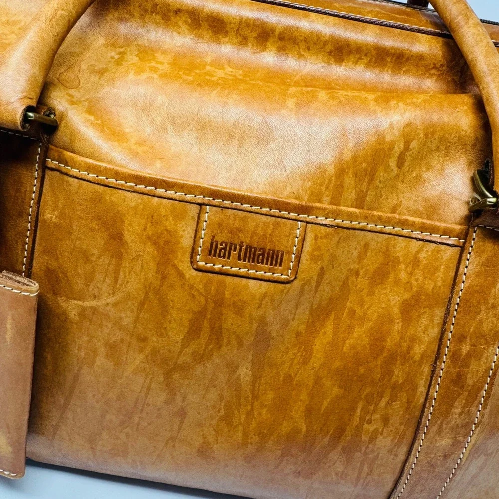 VTG Hartmann Heritage Tan Belting Leather Duffel Bag Weekender Luggage Carryon